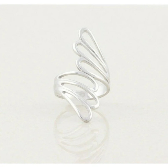 Sterling Silver Fan Ring Long Finger Ring size 8 1/4 - Picture 1 of 7